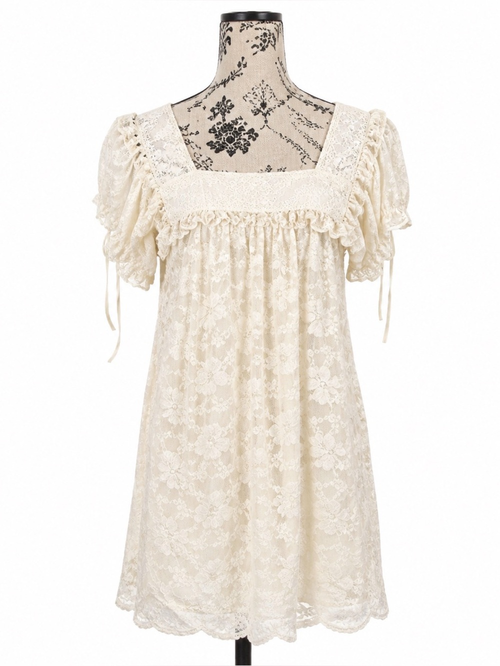 Trulli Ivory Lace Babydoll Mini Dress XS Boho Romantic